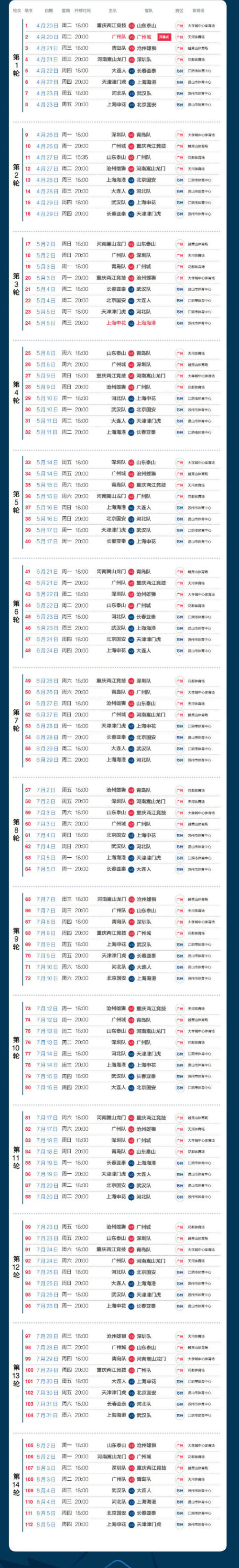 中超联赛赛程时间(中超联赛赛程时间表)  第1张